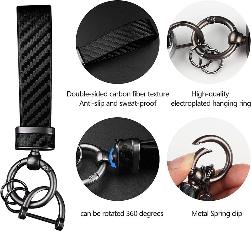Turcee 2PCS Carbon Fiber Car Keychain Kit Gift for Men and Women Quick Release Spring with D-Ring Anti Lost Car Keychain Organizer - Image 3